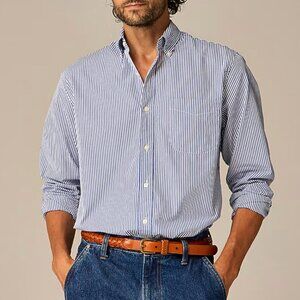 J. Crew Blue Stripe Secret Wash Shirt (Slim Untucked)